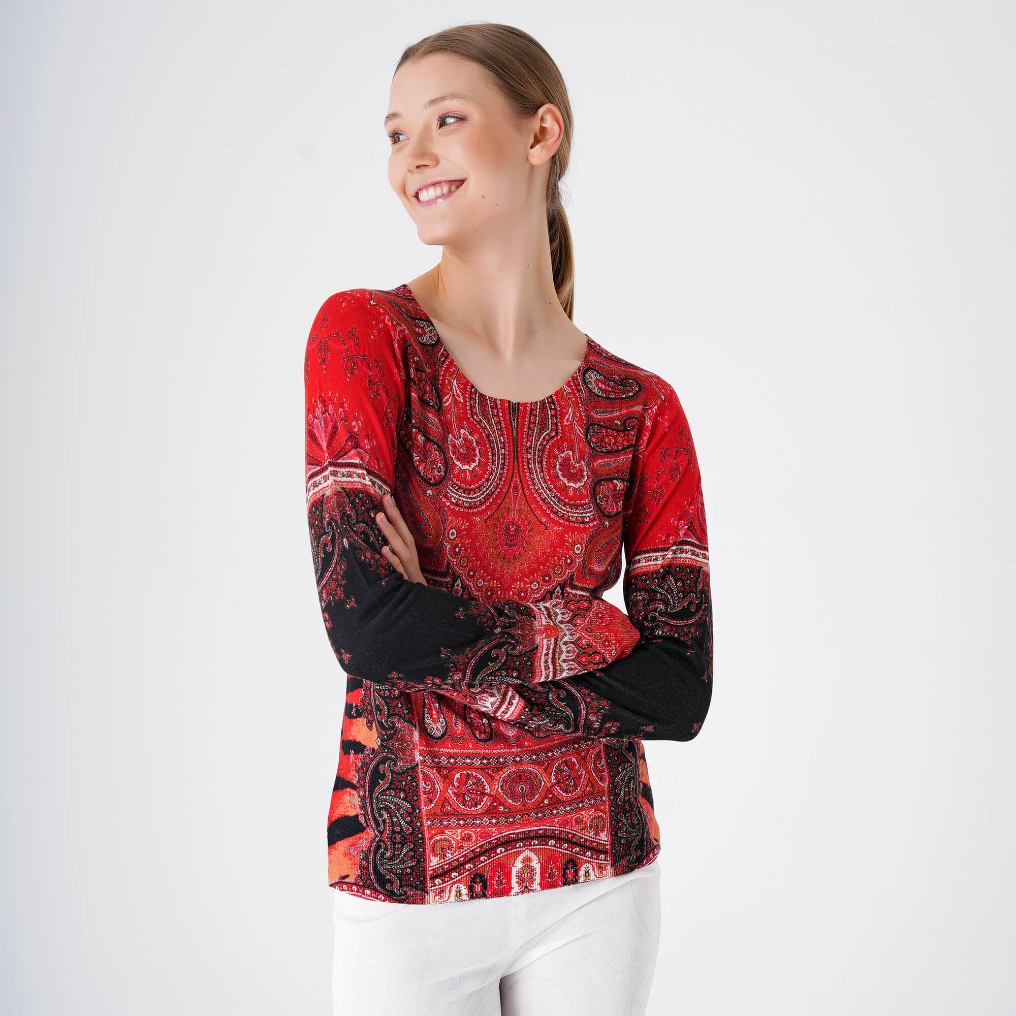 Etro - Burgundy Ethnic Print Thin Sweater